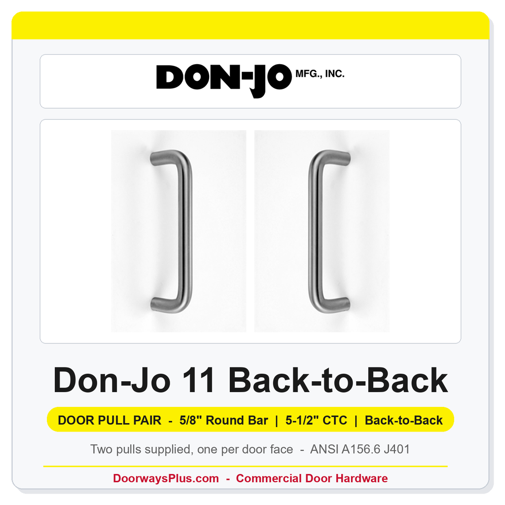 Don-Jo 11 5/8" Round Bar Door Pull Back-to-Back Pair | 5-1/2" CTC