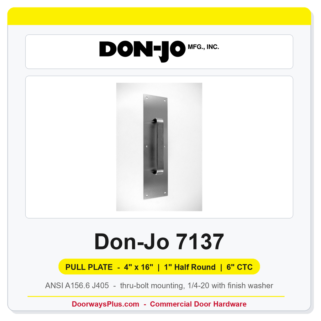 Don-Jo 7137 Pull Plate | 4" x 16" | 1" half round | 6" CTC