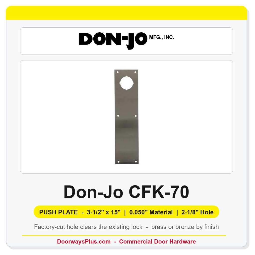 Don-Jo CFK-70 Push Plate | 3.5" x 15" x 0.050" | 2-1/8" Hole