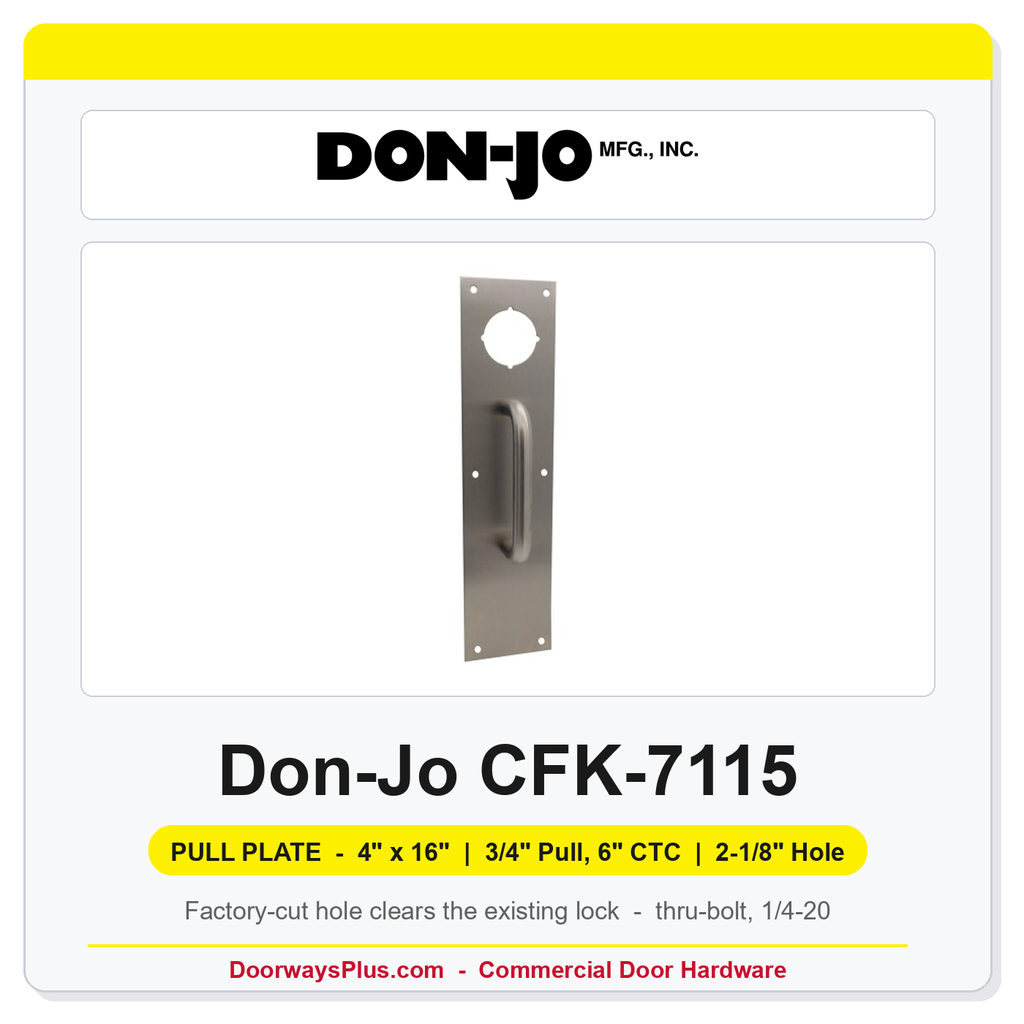 Don-Jo CFK-7115 Pull Plate | 4" x 16" | 3/4" round bar | 6" CTC | 2-1/8" Hole