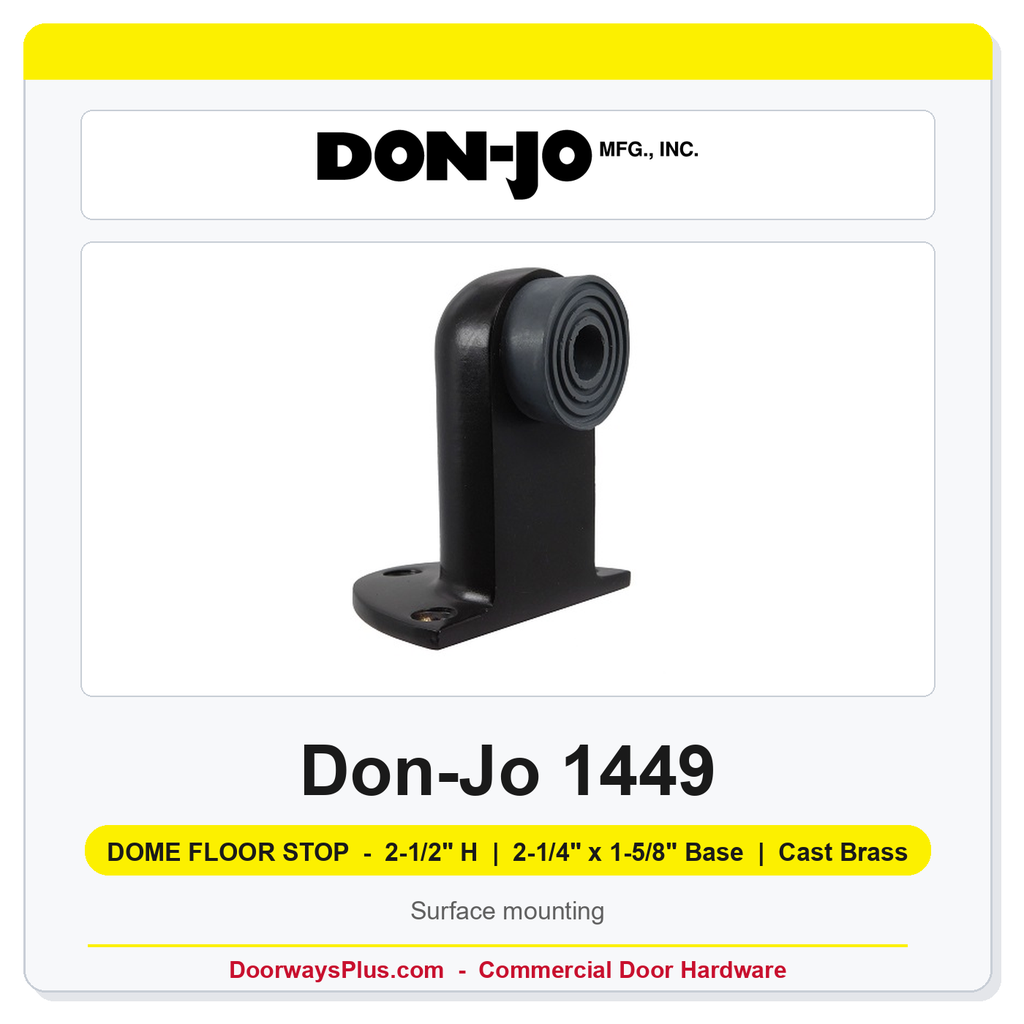 Don-Jo 1449 Dome Floor Stop | 2-1/2" H, 2-1/4" x 1-5/8" Base | Cast Brass