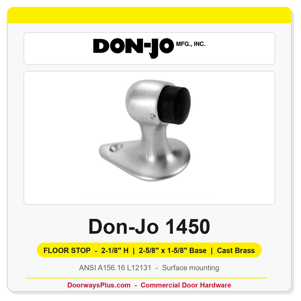 Don-Jo 1450 Floor Stop | 2-1/8" H, 2-5/8" x 1-5/8" Base | Cast Brass | ANSI L12131