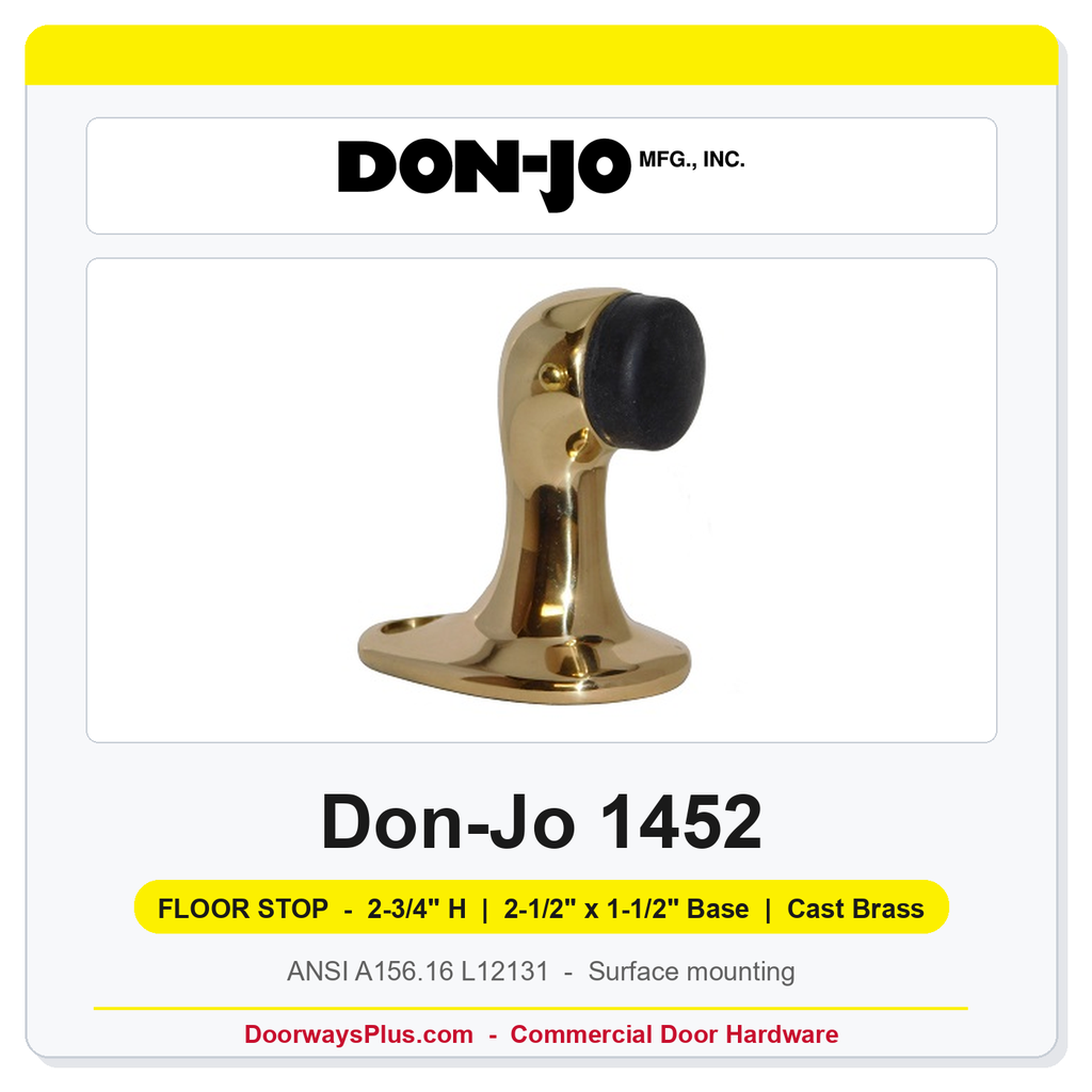 Don-Jo 1452 Cast Brass Floor Stop | 2-3/4" H | ANSI A156.16 L12131