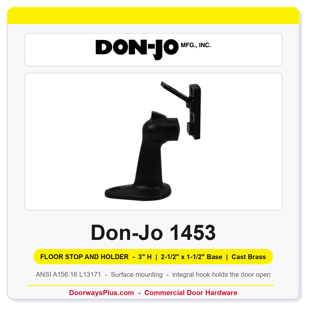 Don-Jo 1453 Floor Stop and Holder | 3" H, 2-1/2" x 1-1/2" Base | Cast Brass | ANSI L13171