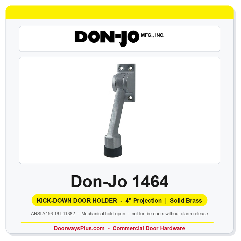 Don-Jo 1464 Kick-Down Door Holder | 4" Projection | Solid Brass | ANSI L11382
