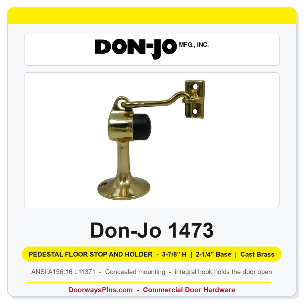 Don-Jo 1473 Pedestal Floor Stop and Holder | 3-7/8" H, 2-1/4" Base, Concealed Mount | Cast Brass | ANSI L11371