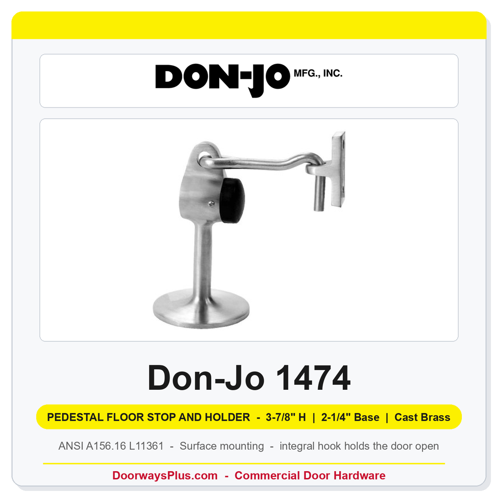 Don-Jo 1474 Pedestal Floor Stop and Holder | 3-7/8" H, 2-1/4" Base | Cast Brass | ANSI L11361