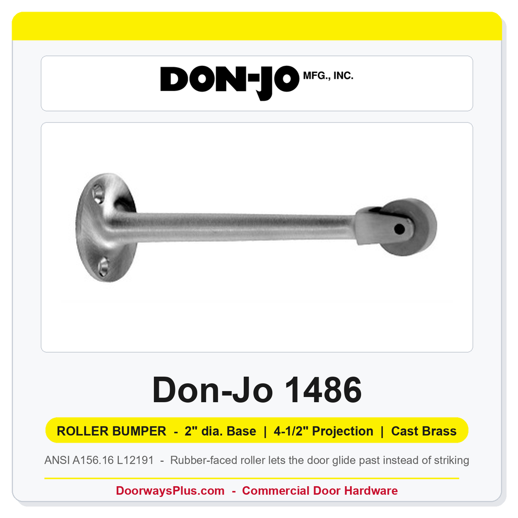 Don-Jo 1486 Roller Bumper | 2" dia. Base, 4-1/2" Projection | Cast Brass | ANSI L12191