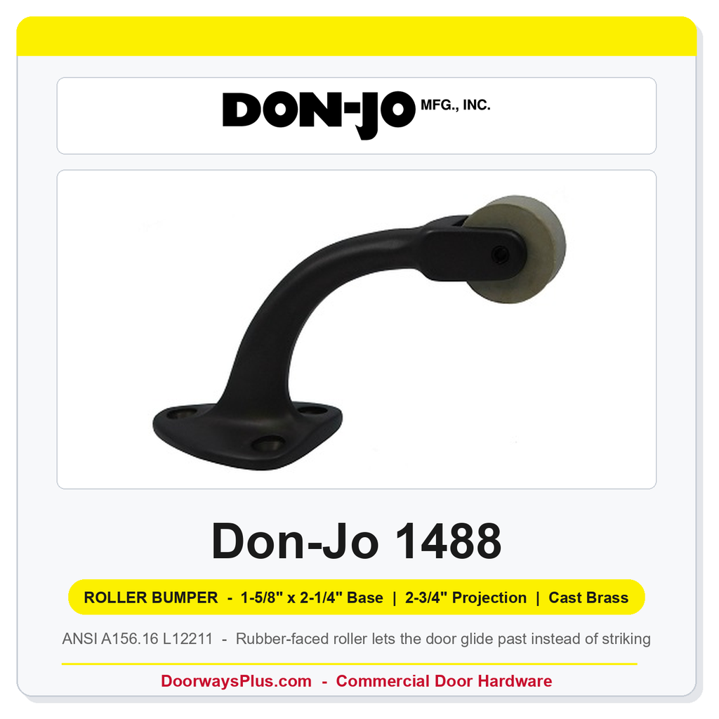 Don-Jo 1488 Roller Bumper | 1-5/8" x 2-1/4" Base, 2-3/4" Projection | Cast Brass | ANSI L12211