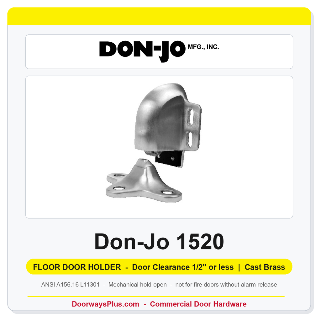Don-Jo 1520 Floor Door Holder | Door Clearance 1/2" or less | Cast Brass | ANSI L11301
