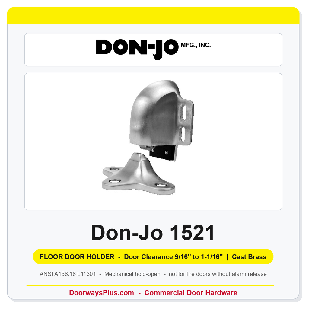 Don-Jo 1521 Floor Door Holder | Door Clearance 9/16" to 1-1/16" | Cast Brass | ANSI L11301