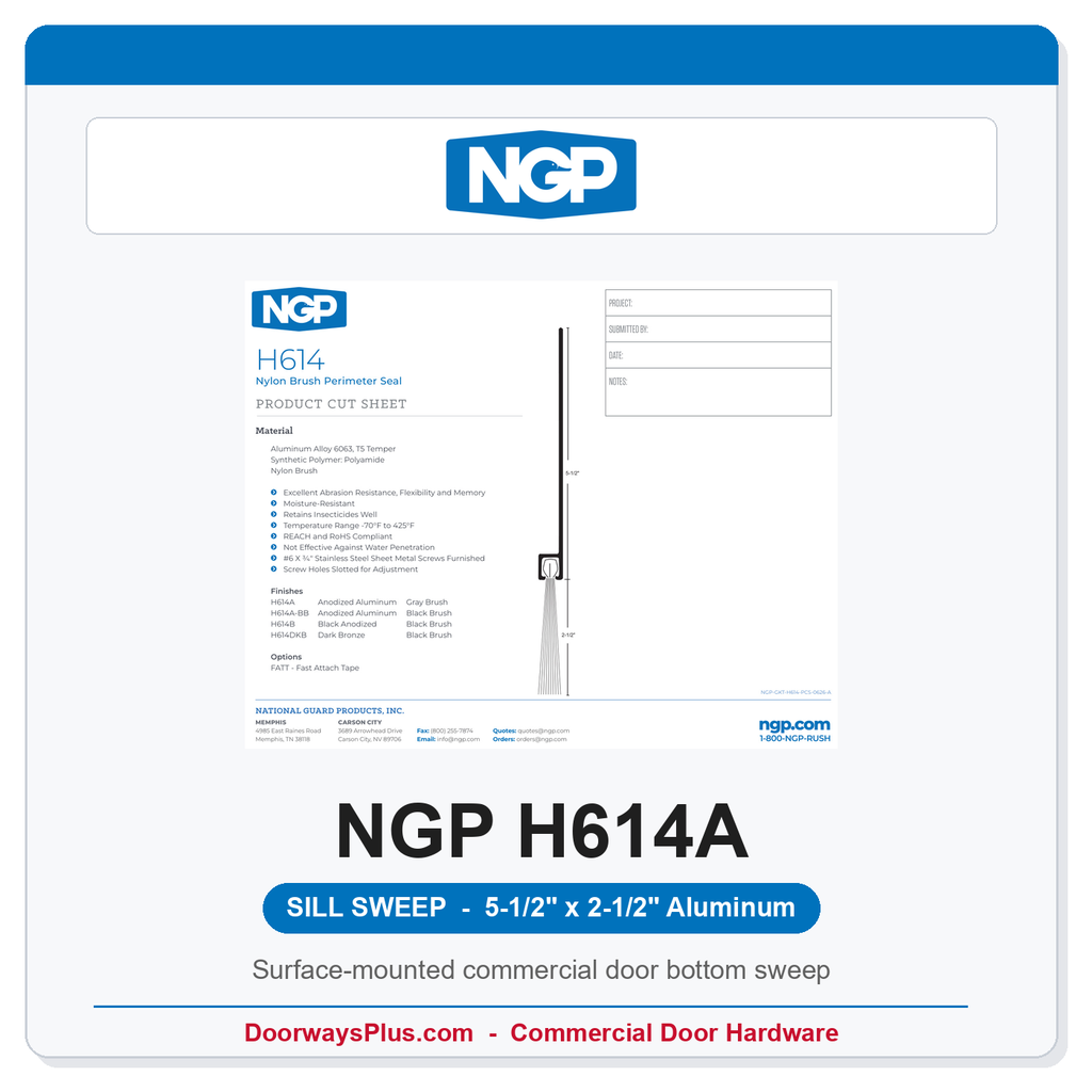 NGP H614A Extended Nylon Brush Sill Sweep - Aluminum | National Guard