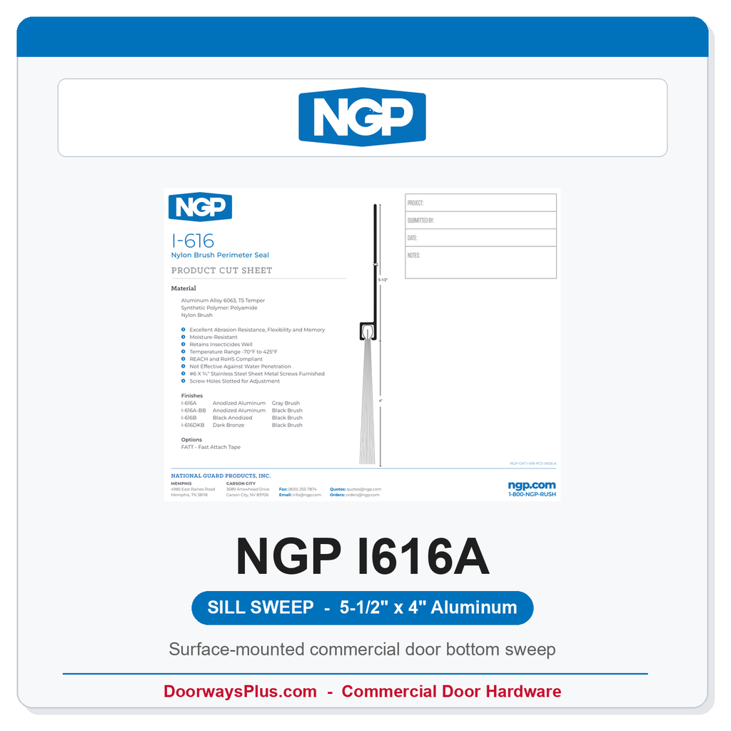NGP I616A Extended Nylon Brush Sill Sweep - Aluminum | National Guard