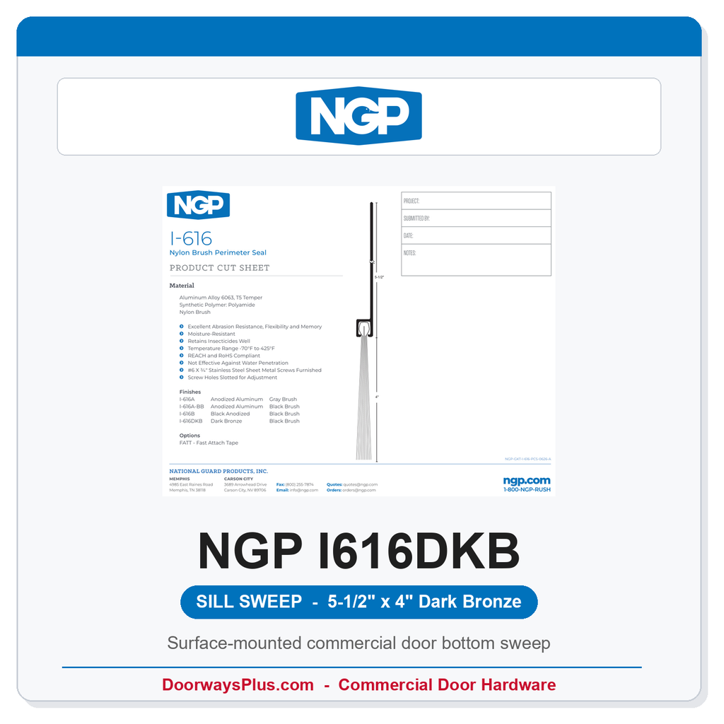 NGP I616DKB Extended Nylon Brush Sill Sweep - Dark Bronze | National Guard