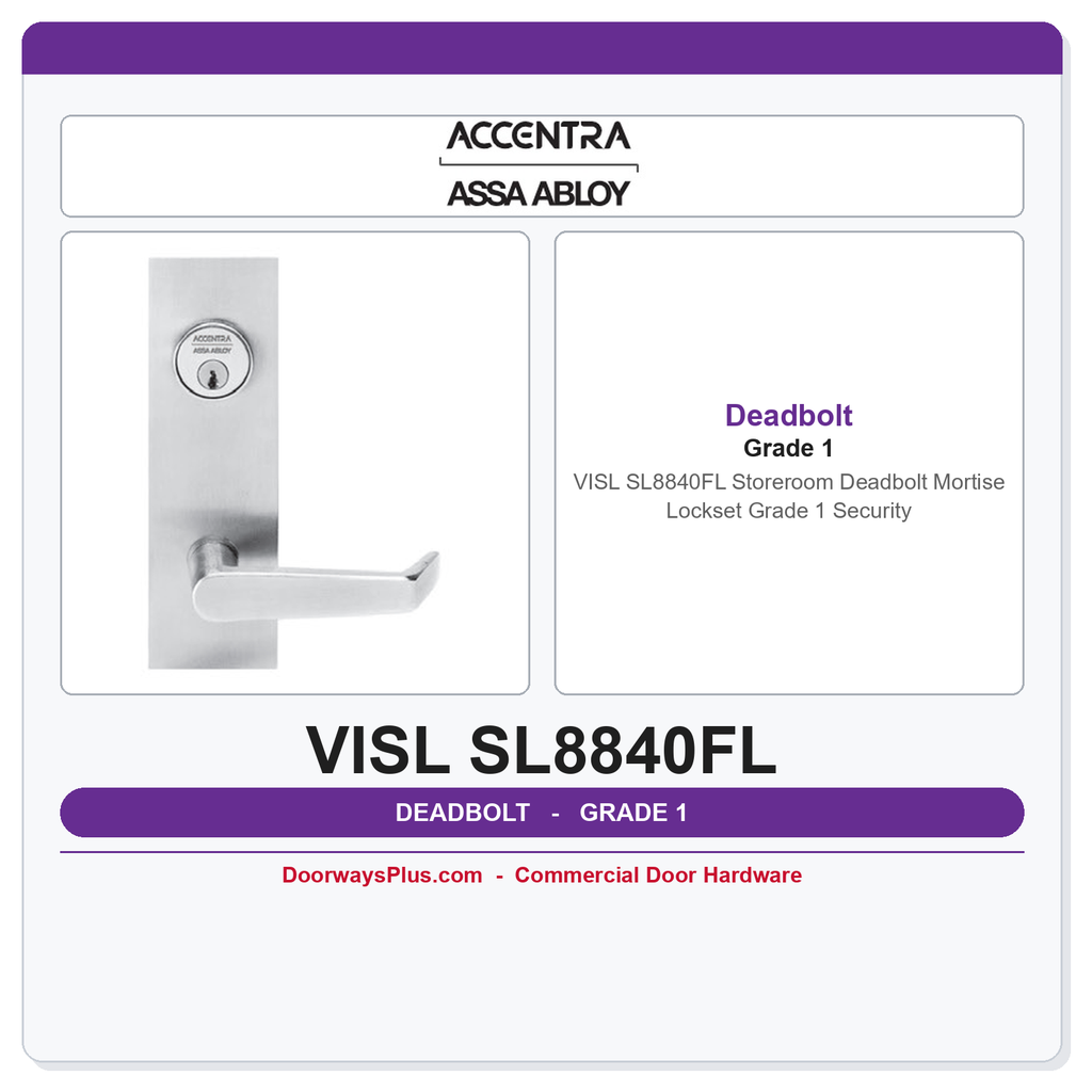 Accentra VISL SL8840FL Storeroom Deadbolt Mortise Lockset – Grade 1 Security