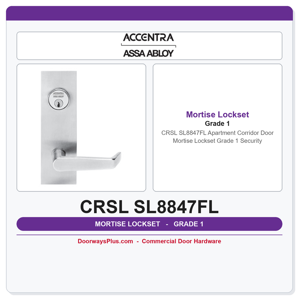 Accentra CRSL SL8847FL Apartment Corridor Door Mortise Lockset – Grade 1 Security