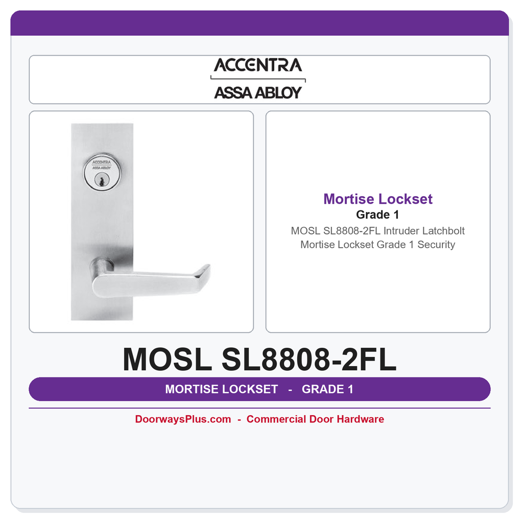 Accentra MOSL SL8808-2FL Intruder Latchbolt Mortise Lockset – Grade 1 Security