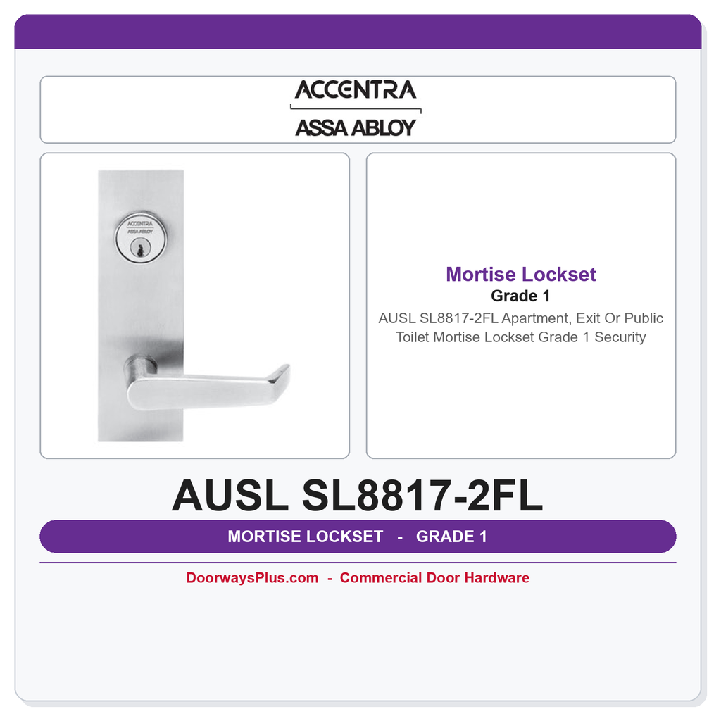 Accentra AUSL SL8817-2FL Apartment, Exit Or Public Toilet Mortise Lockset – Grade 1 Security