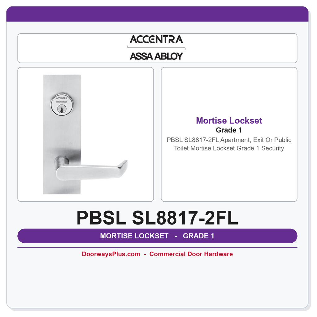 Accentra PBSL SL8817-2FL Apartment, Exit Or Public Toilet Mortise Lockset – Grade 1 Security