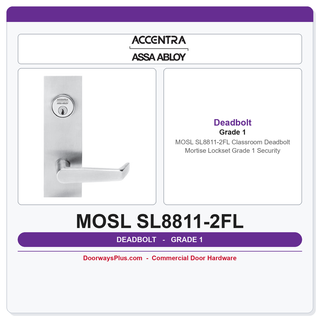 Accentra MOSL SL8811-2FL Classroom Deadbolt Mortise Lockset – Grade 1 Security
