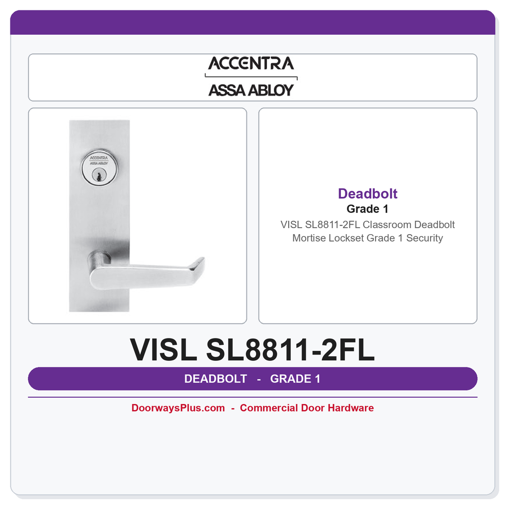 Accentra VISL SL8811-2FL Classroom Deadbolt Mortise Lockset – Grade 1 Security