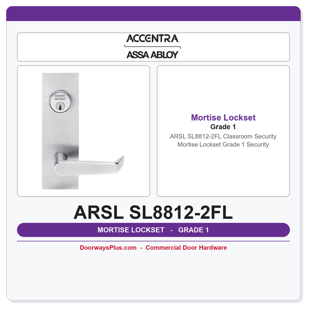 Accentra ARSL SL8812-2FL Classroom Security Mortise Lockset – Grade 1 Security