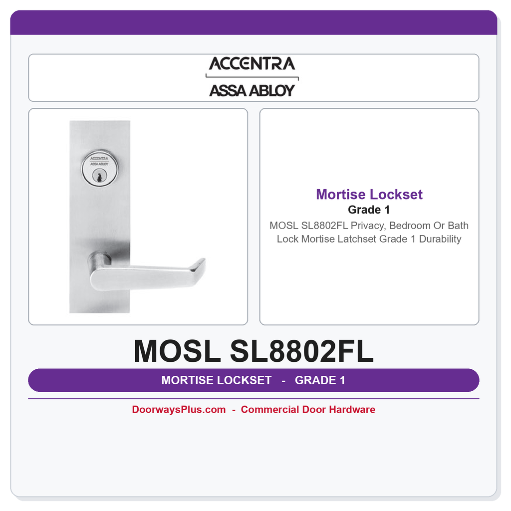 Accentra MOSL SL8802FL Privacy, Bedroom Or Bath Lock Mortise Latchset – Grade 1 Durability