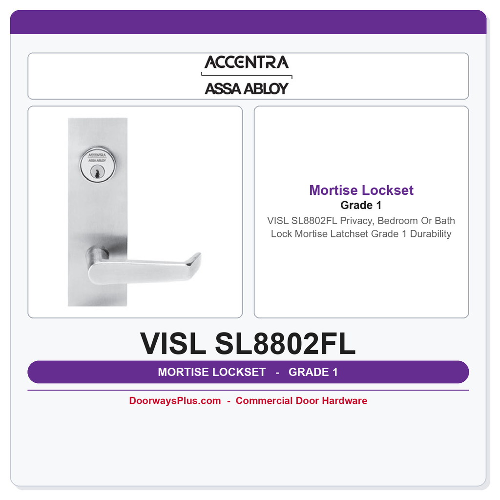 Accentra VISL SL8802FL Privacy, Bedroom Or Bath Lock Mortise Latchset – Grade 1 Durability