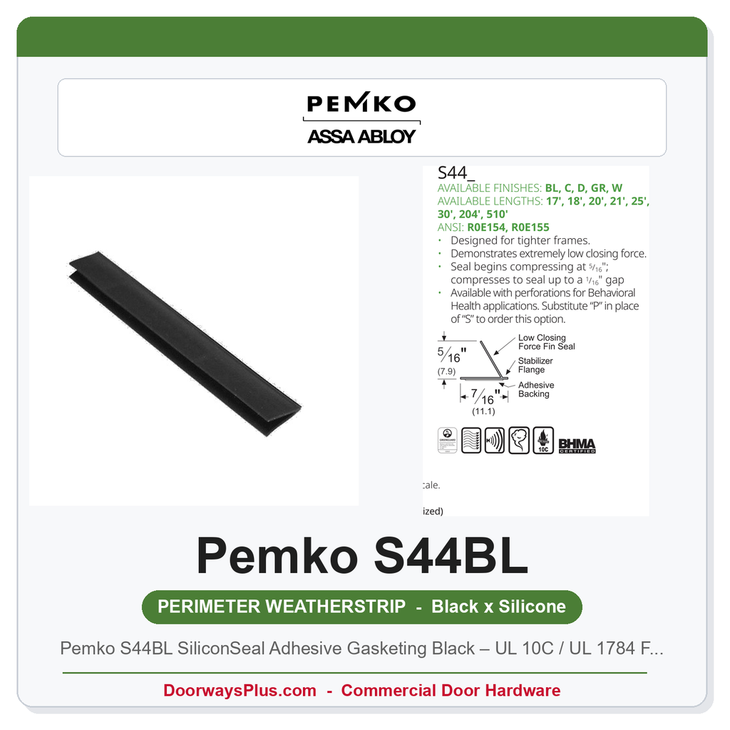 Pemko S44BL SiliconSeal Adhesive Gasketing Black – UL 10C / UL 1784 Fire & Smoke Rated