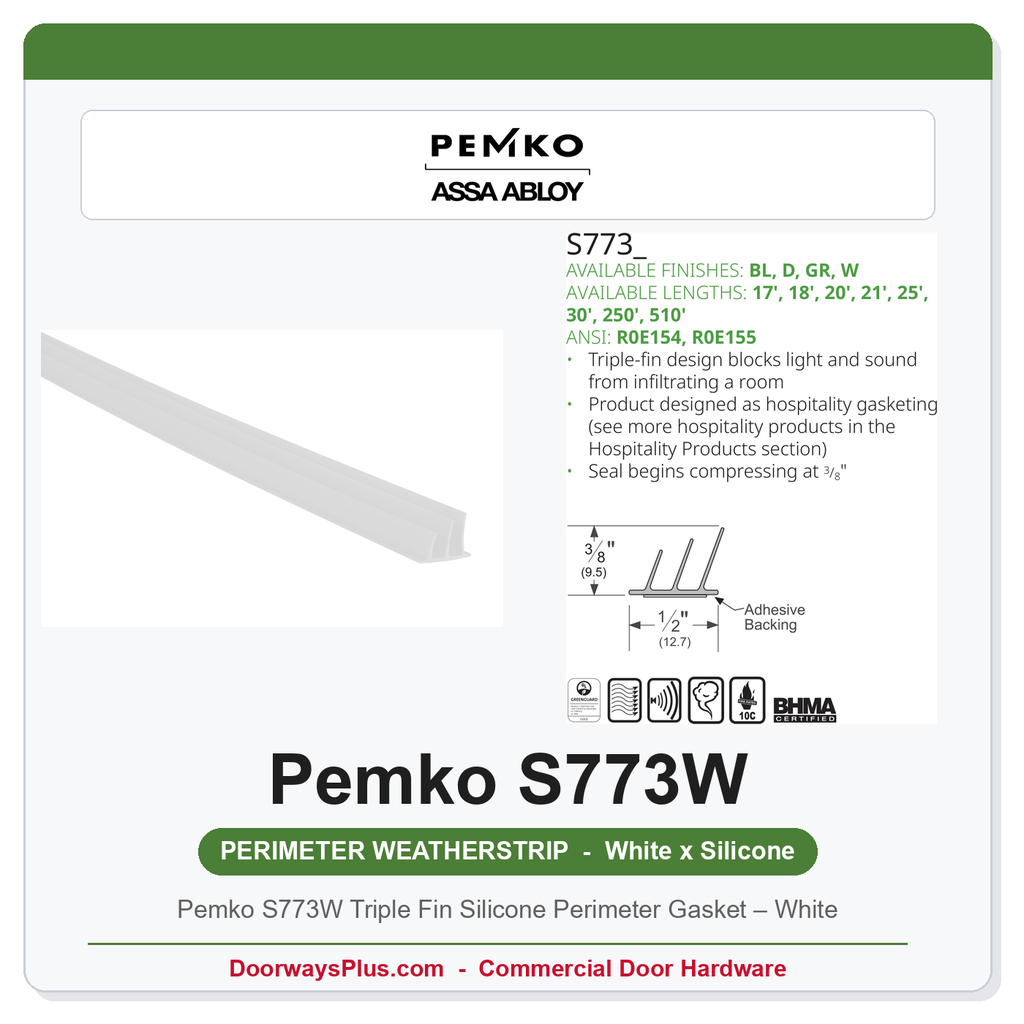 Pemko S773W Triple Fin Silicone Perimeter Gasket – White | Fire & Smoke Rated