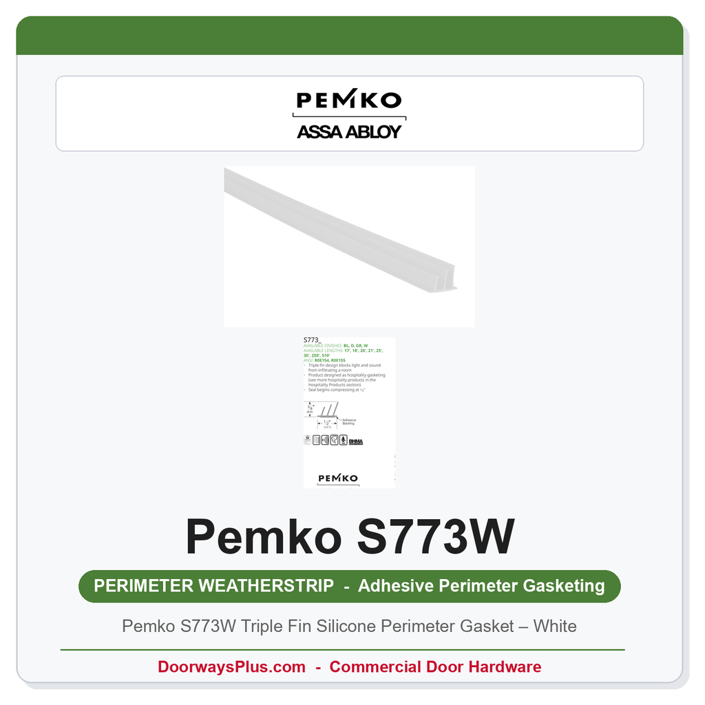 Pemko S773W Triple Fin Silicone Perimeter Gasket – White | Fire & Smoke Rated
