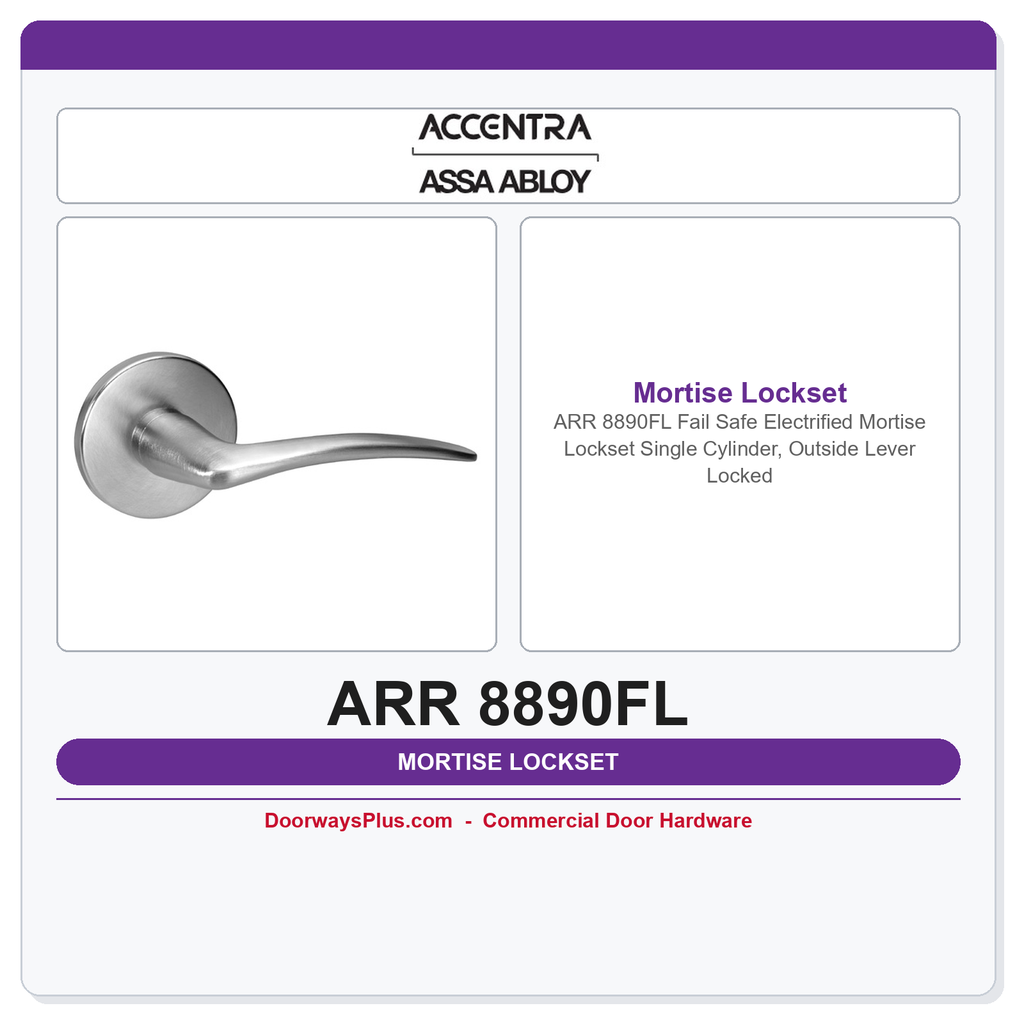 Accentra ARR 8890FL Fail Safe Electrified Mortise Lockset – Single Cylinder, Outside Lever Locked