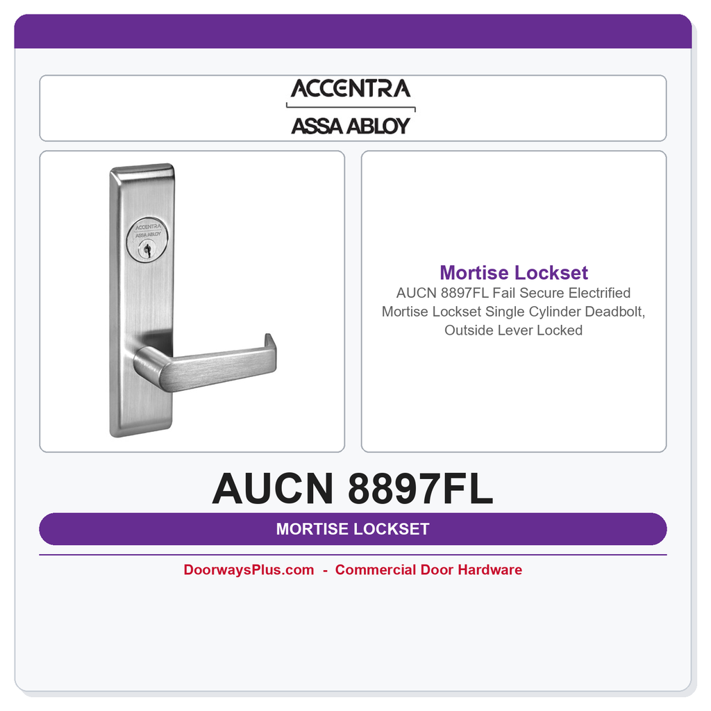 Accentra AUCN 8897FL Fail Secure Electrified Mortise Lockset – Single Cylinder Deadbolt, Outside Lever Locked
