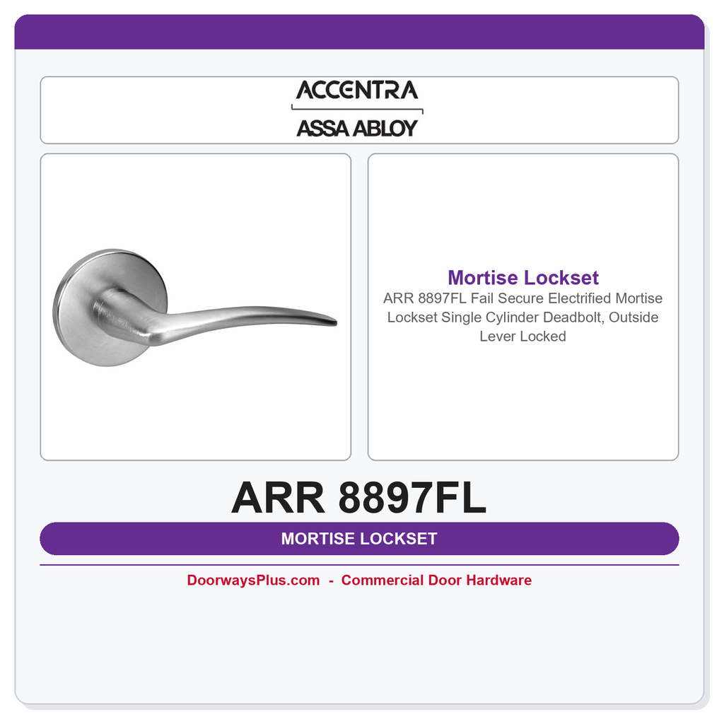 Accentra ARR 8897FL Fail Secure Electrified Mortise Lockset – Single Cylinder Deadbolt, Outside Lever Locked