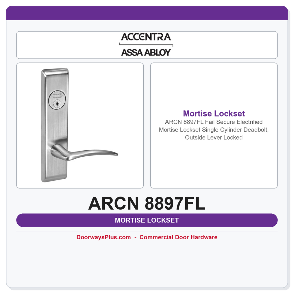 Accentra ARCN 8897FL Fail Secure Electrified Mortise Lockset – Single Cylinder Deadbolt, Outside Lever Locked