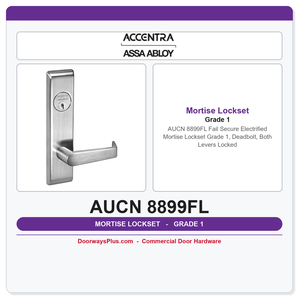 Accentra AUCN 8899FL Fail Secure Electrified Mortise Lockset – Grade 1, Deadbolt, Both Levers Locked