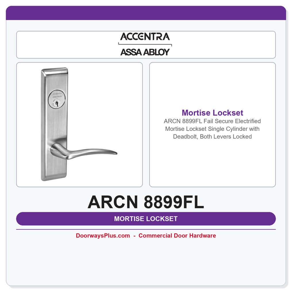 Accentra ARCN 8899FL Fail Secure Electrified Mortise Lockset – Single Cylinder with Deadbolt, Both Levers Locked