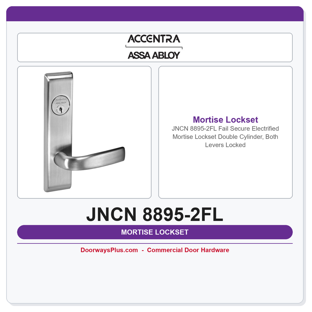 Accentra JNCN 8895-2FL Fail Secure Electrified Mortise Lockset – Double Cylinder, Both Levers Locked