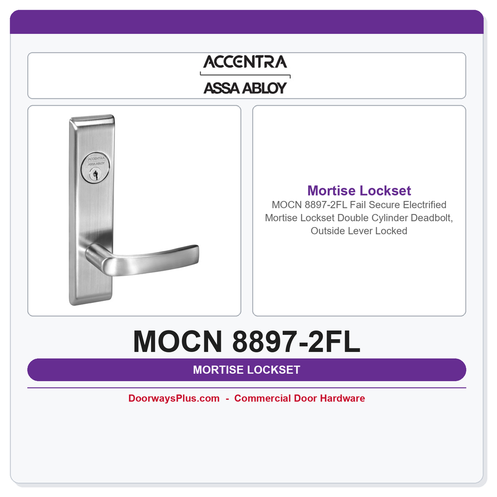 Accentra MOCN 8897-2FL Fail Secure Electrified Mortise Lockset – Double Cylinder Deadbolt, Outside Lever Locked