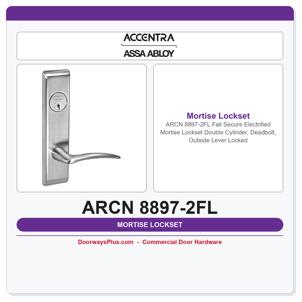 Accentra ARCN 8897-2FL Fail Secure Electrified Mortise Lockset – Double Cylinder, Deadbolt, Outside Lever Locked