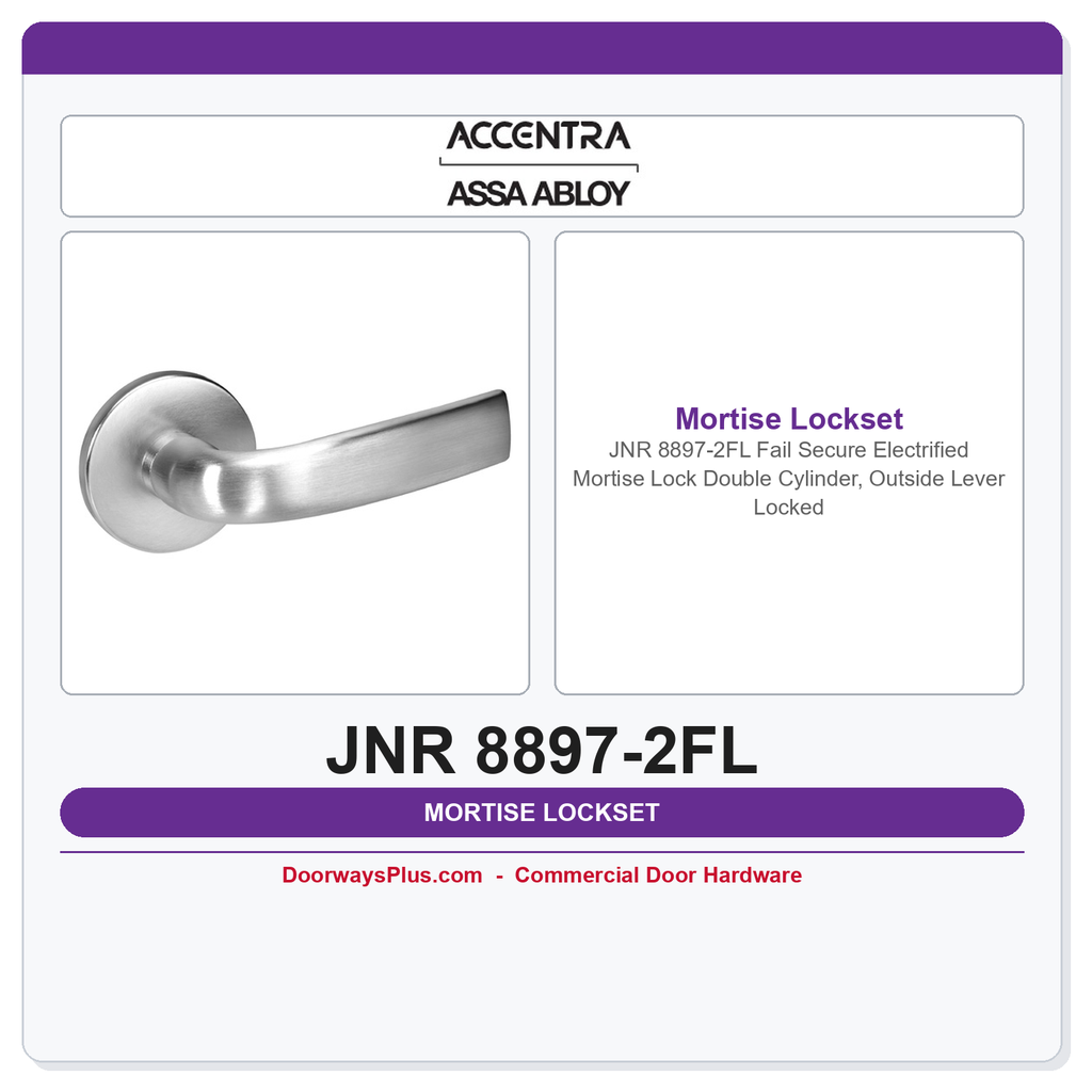 Accentra JNR 8897-2FL Fail Secure Electrified Mortise Lock – Double Cylinder, Outside Lever Locked