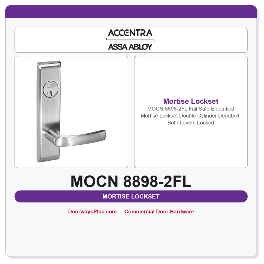 Accentra MOCN 8898-2FL Fail Safe Electrified Mortise Lockset – Double Cylinder Deadbolt, Both Levers Locked