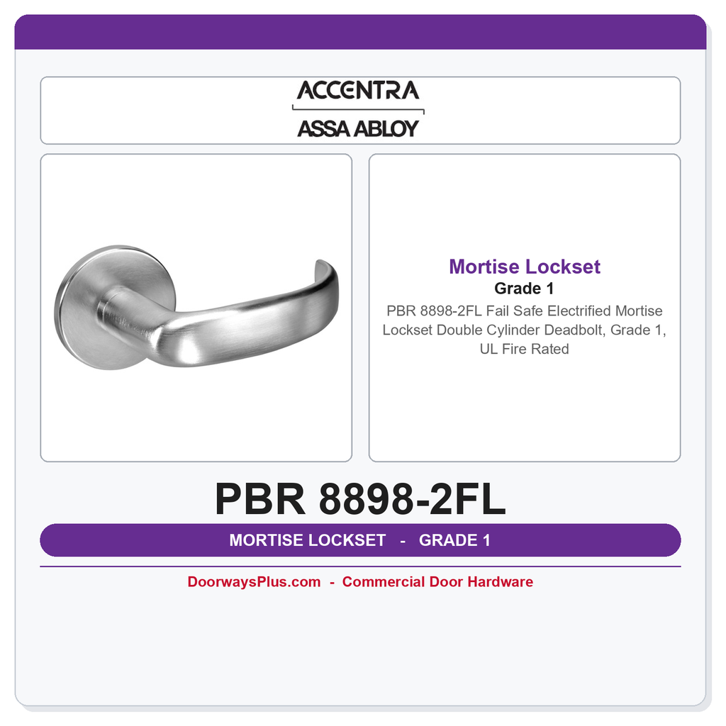 Accentra PBR 8898-2FL Fail Safe Electrified Mortise Lockset – Double Cylinder Deadbolt, Grade 1, UL Fire Rated