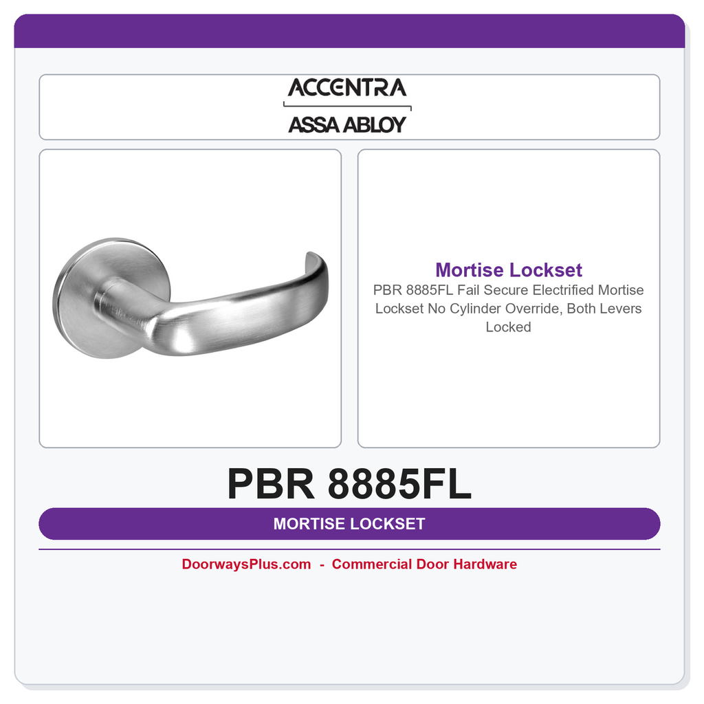 Accentra PBR 8885FL Fail Secure Electrified Mortise Lockset – No Cylinder Override, Both Levers Locked