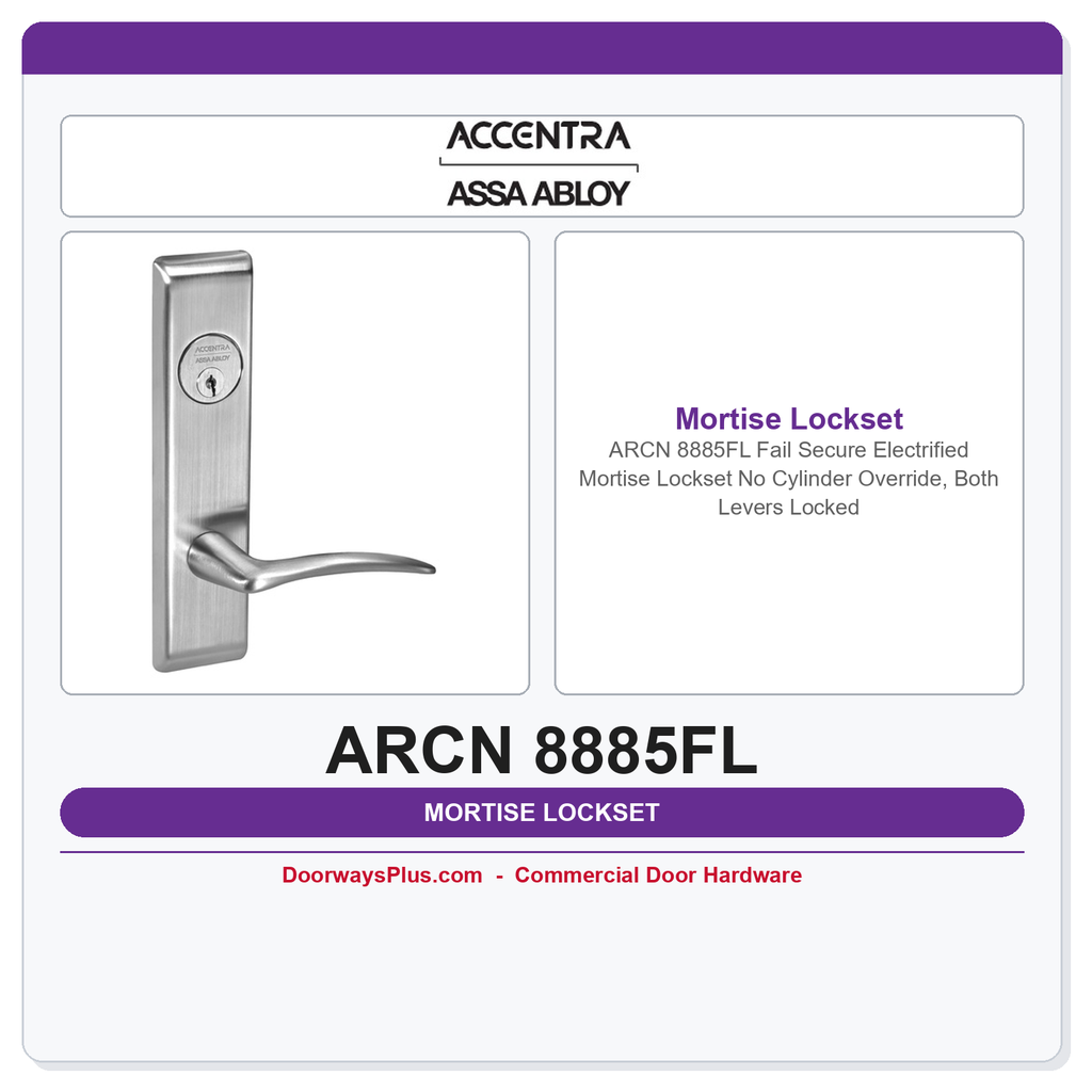 Accentra ARCN 8885FL Fail Secure Electrified Mortise Lockset – No Cylinder Override, Both Levers Locked