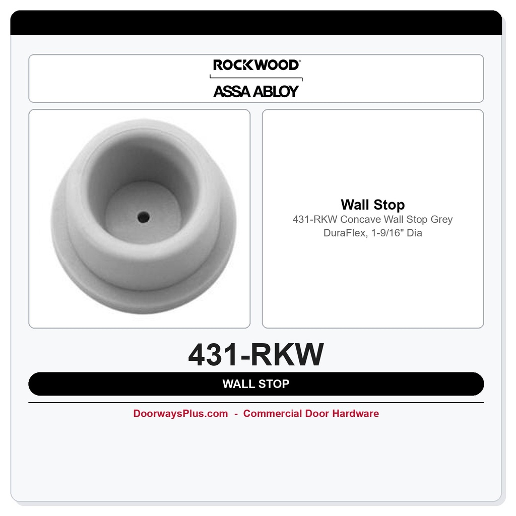 Rockwood 431-RKW Concave Wall Stop – Grey DuraFlex, 1-9/16" Dia
