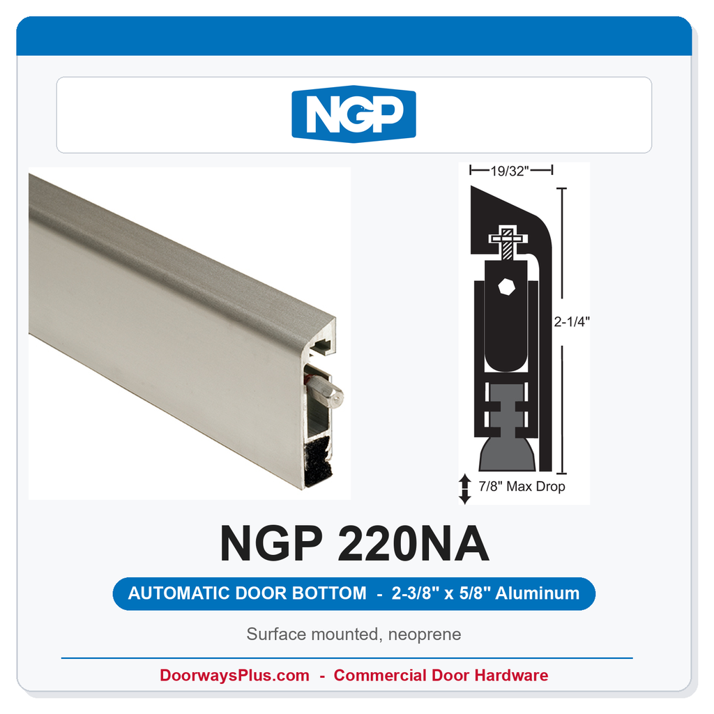 NGP 220NA Surface Mounted Automatic Door Bottom 2-3/8" x 5/8" Black Neoprene | Aluminum | National Guard