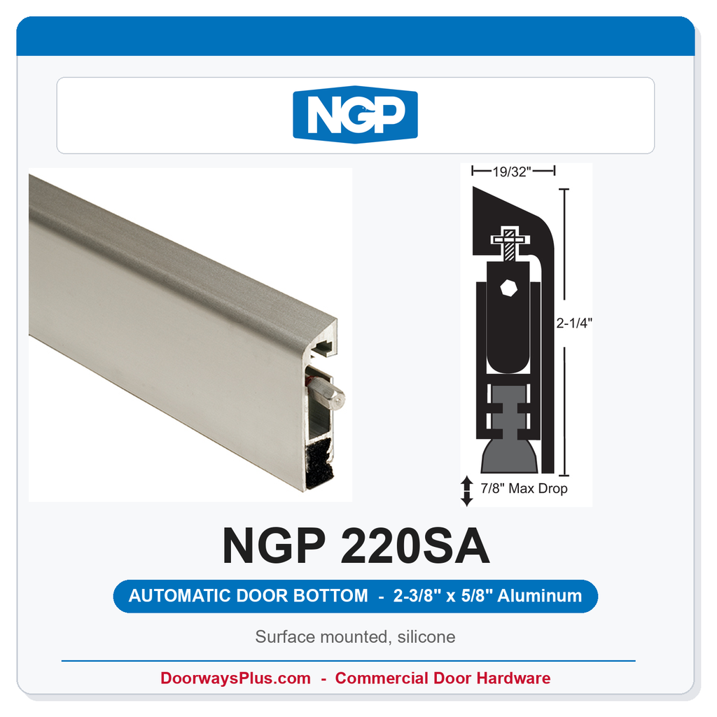 NGP 220SA Surface Mounted Automatic Door Bottom 2-3/8" x 5/8" Black Silicone | Aluminum | National Guard