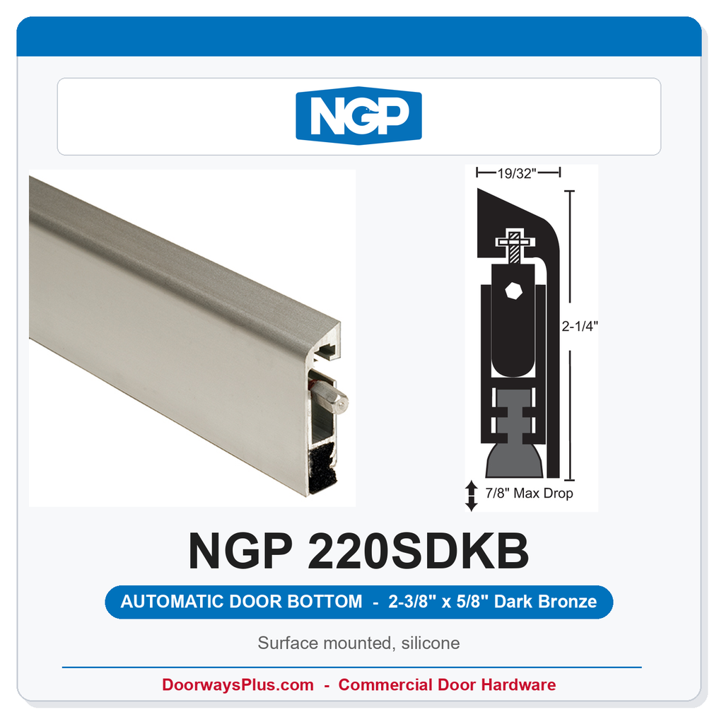NGP 220SDKB Surface Mounted Automatic Door Bottom 2-3/8" x 5/8" Black Silicone | Dark Bronze | National Guard