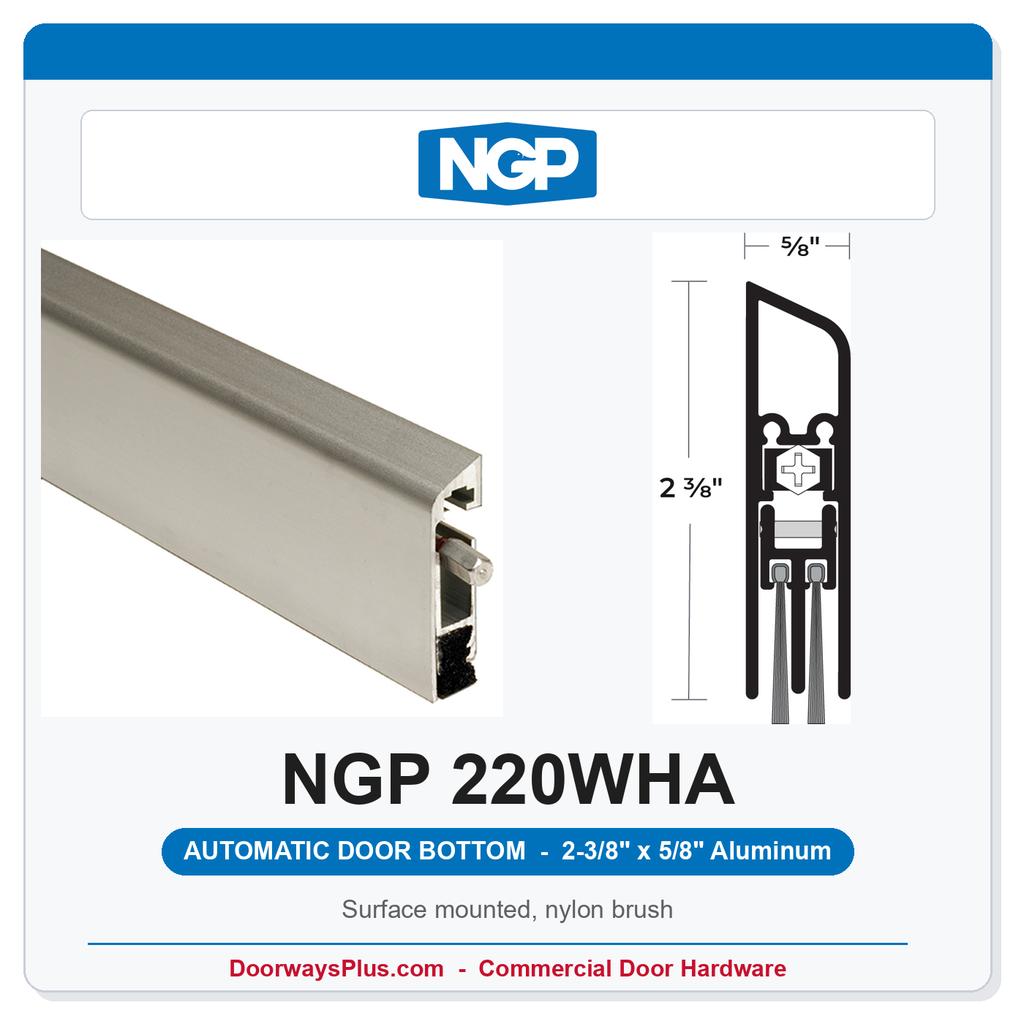 NGP 220WHA Surface Mounted Automatic Door Bottom 2-3/8" x 5/8" Nylon Brush | Aluminum | National Guard